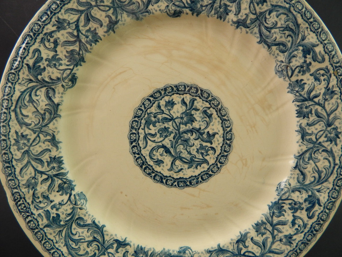 ANTICO RARO DEL 1923 PIATTO MAIOLICA CERAMICA GIEN DECORO BLU ALLA ROUEN #1763