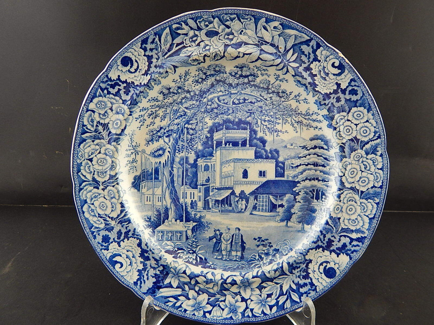 ANTICO DEL 1854 AUTENTICO RARO PIATTO SEMI PORCELLANA WEDGWOOD BIANCO E BLU