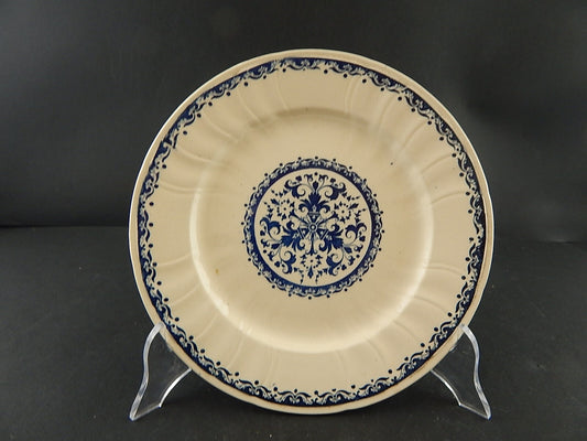 ANTICO RARO DEL 1875 PIATTO CM 22,5 CERAMICA GIEN DECORO BLU ALLA ROUEN