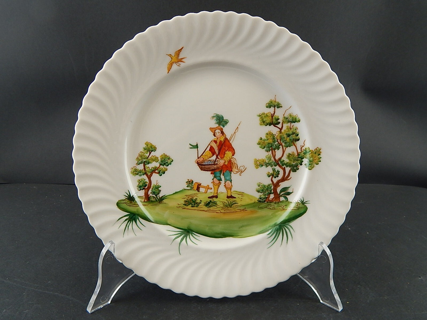 PIATTO PORCELLANA DIPINTO ARTE MORBELLI VECCHIO MILANO VITA POPOLARE PESCATORE