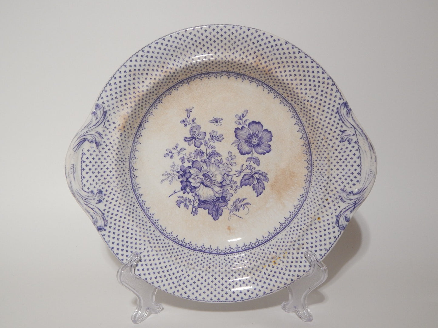 ANTICA LEGUMIERA CENTROTAVOLA CERAMICA INGLESE PRIMAVESI ERMINE BORDER VIOLA ##