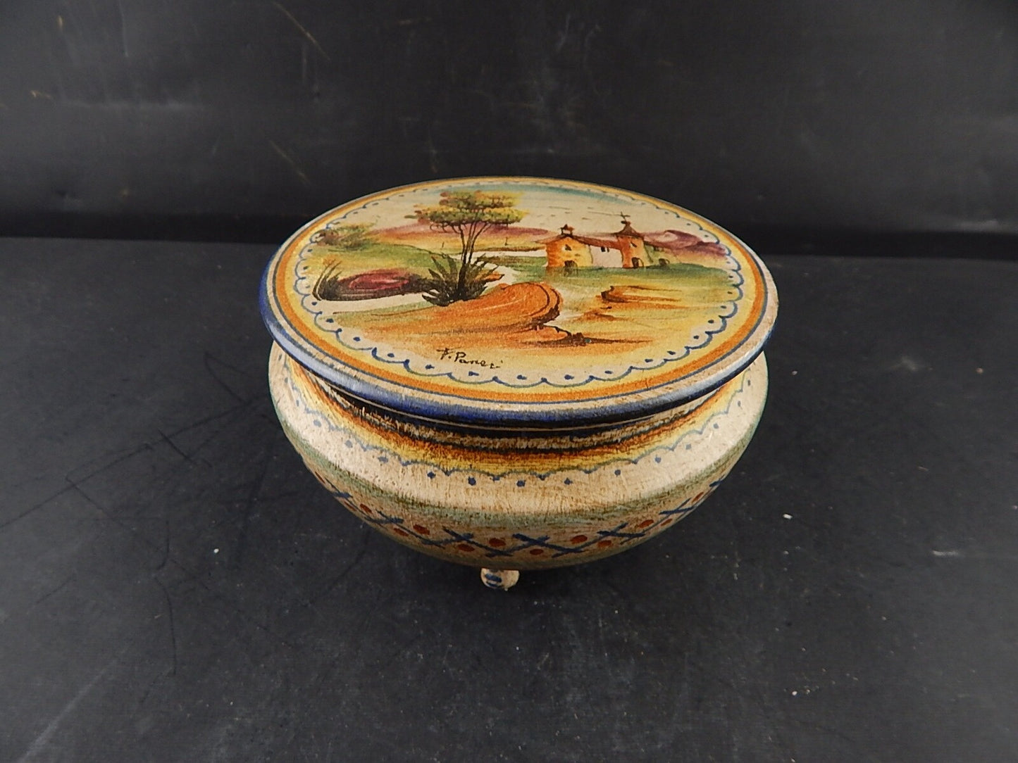 SCATOLA COFANETTO PORTA GIOIE CERAMICA MAIOLICHE ARTISTICHE DERUTA FIMA ASSISI