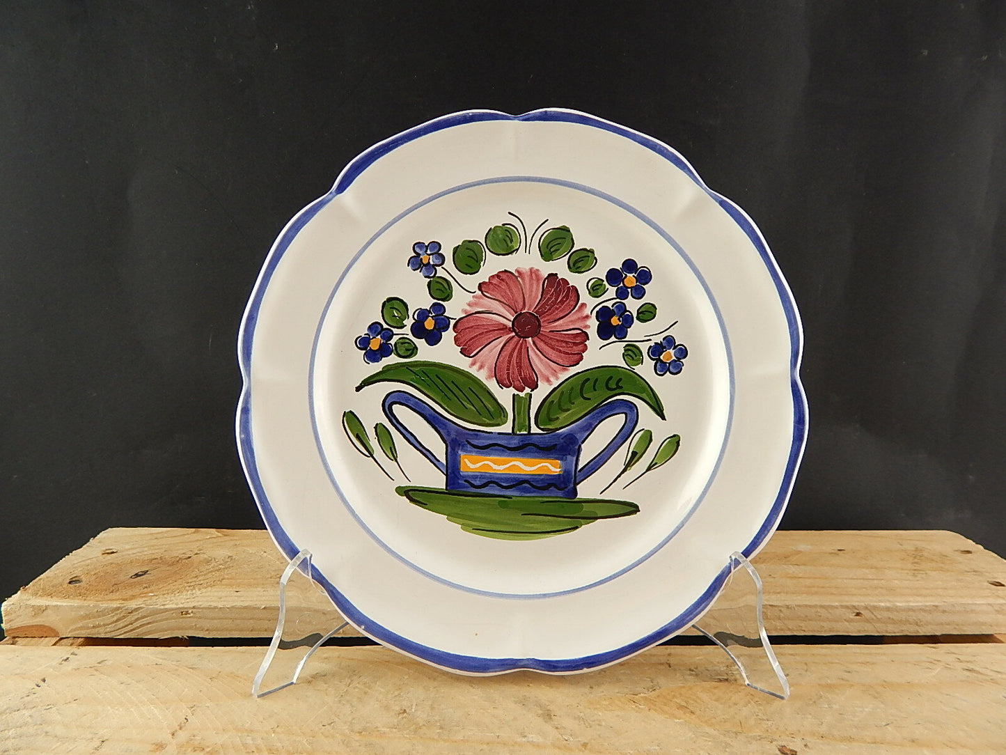 VINTAGE PIATTO DA COLLEZIONE CERAMICA FRANCESE FATTO AL TORNIO E DIPINTO A MANO