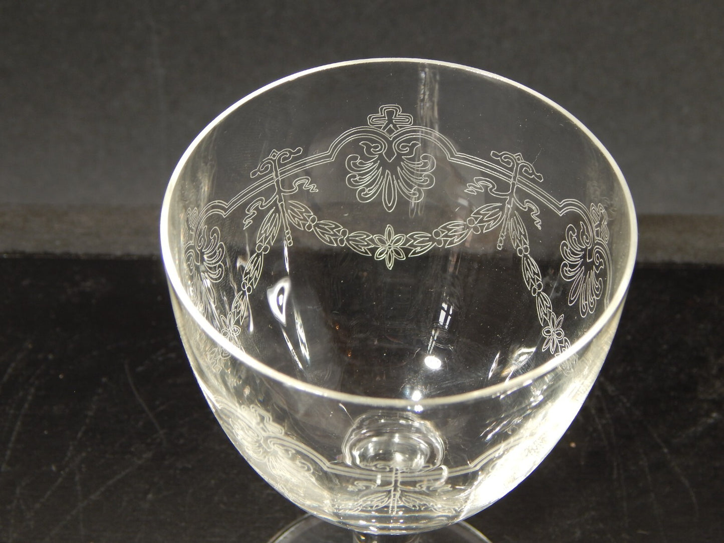 ANTICO LIBERTY PREZIOSO SET 6 CALICI IN CRISTALLO BOEMIA GHIRLANDA INCISA