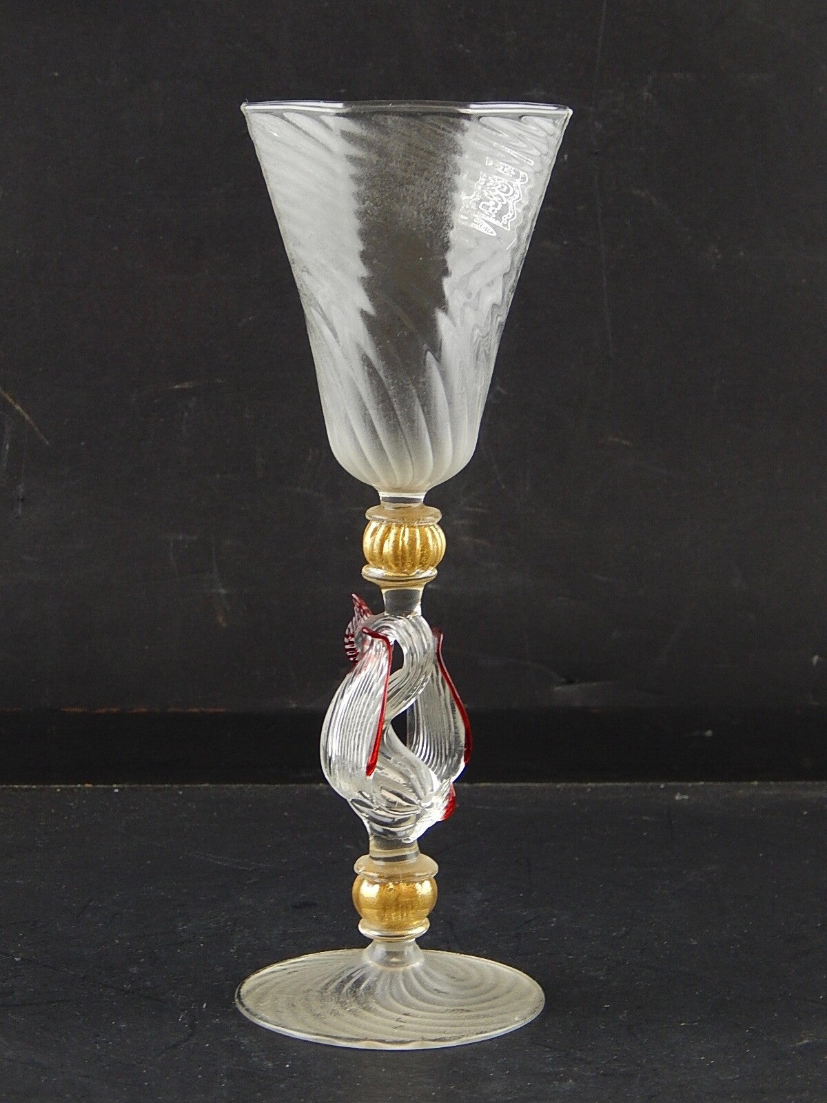 TIPETTO CALICE MURANO VETRO SOFFIATO RIGATO CIGNO FIRMATO CORTELLA & BALLARIN