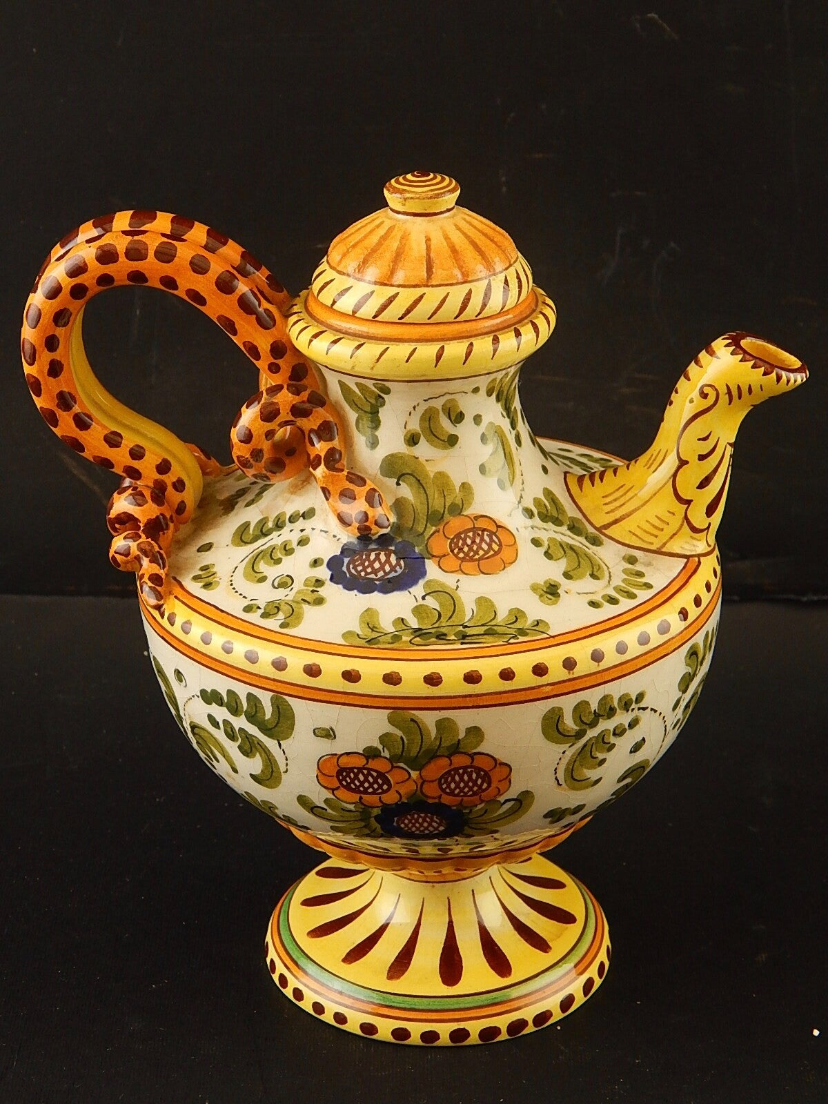 ANTICA CAFFETTIERA MAIOLICA CERAMICA POLICROMA FANTECHI S.I.F.M.A ANSA A SERPE