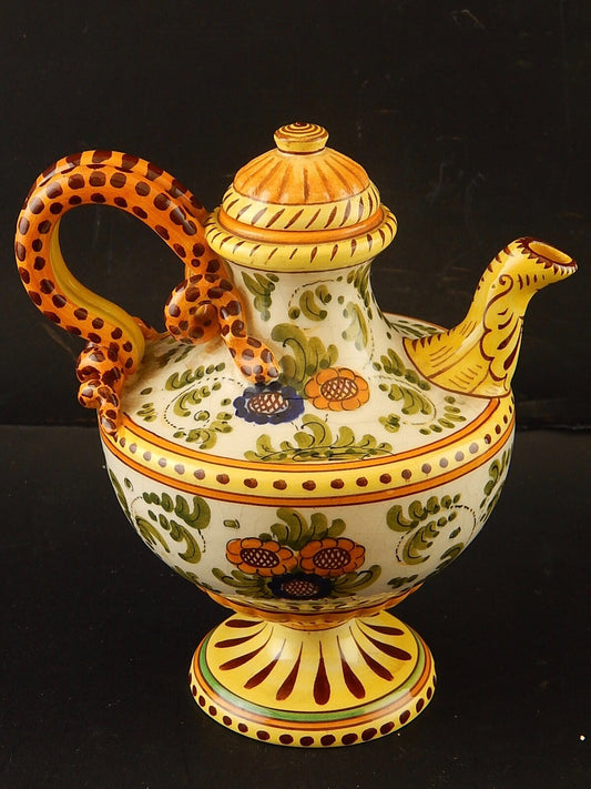 ANTICA CAFFETTIERA MAIOLICA CERAMICA POLICROMA FANTECHI S.I.F.M.A ANSA A SERPE