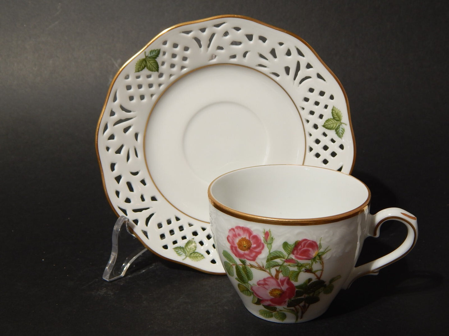 VINTAGE TAZZA PORCELLANA SCHUMANN BAVARIA PIERRE JOSEPH REDOUTE' ROSA CLASSICA #