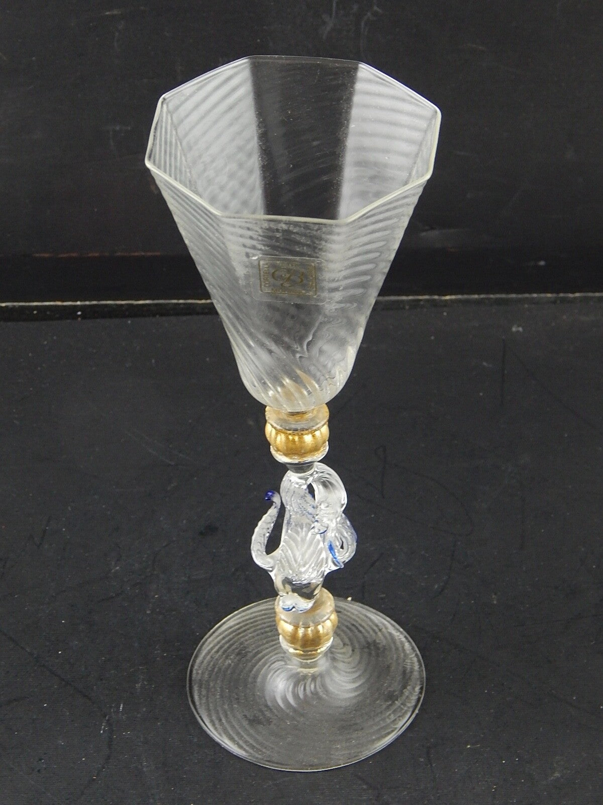 TIPETTO CALICE MURANO VETRO SOFFIATO RIGATO PESCE FIRMATO CORTELLA & BALLARIN