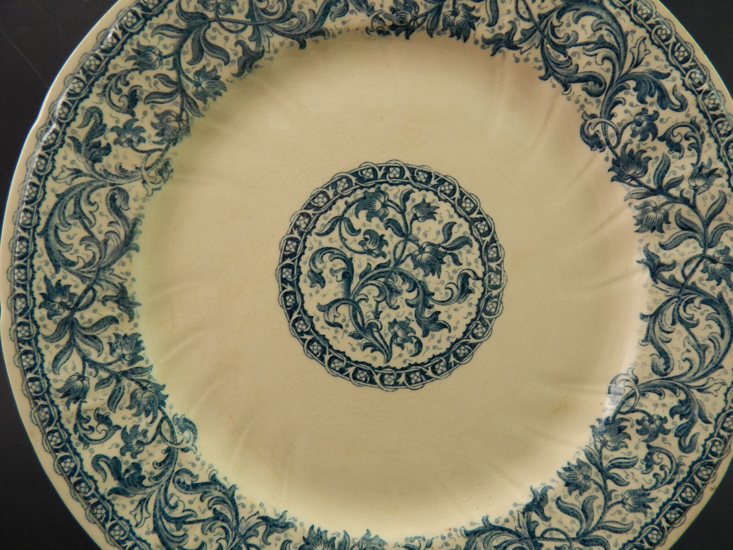 ANTICO RARO DEL 1923 PIATTO MAIOLICA CERAMICA GIEN DECORO BLU ALLA ROUEN #1761