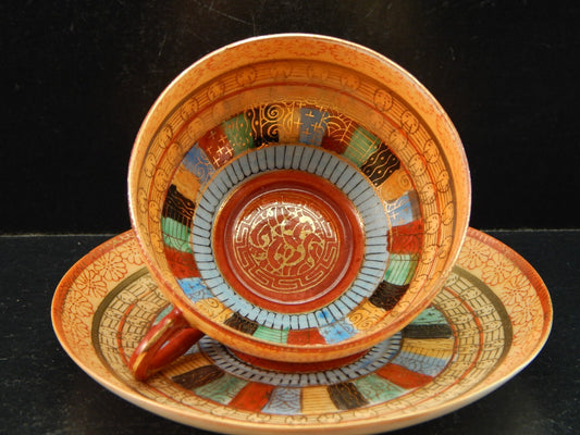 VINTAGE TAZZINA CAFFE' PORCELLANA GIAPPONE KUTANI THOUSAND FACES DIPINTA A MANO