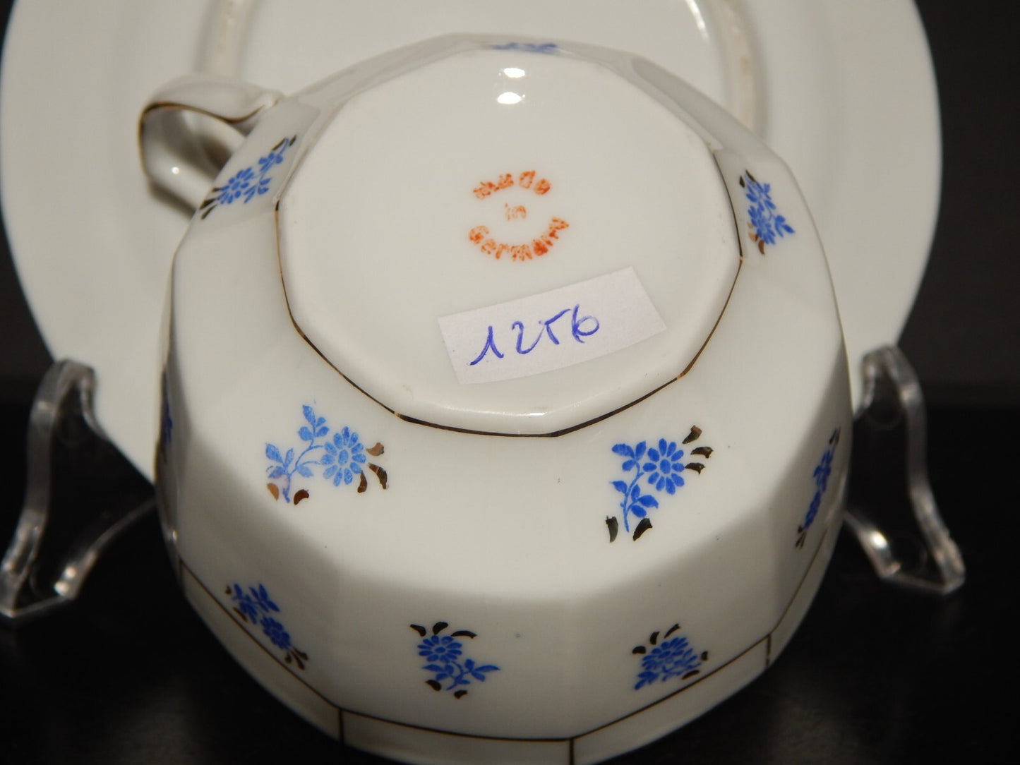 ANTICA RARA TAZZA TÈ PORCELLANA ART DECO BAVARIA DECORO FIORDALISI E ORO # 1256