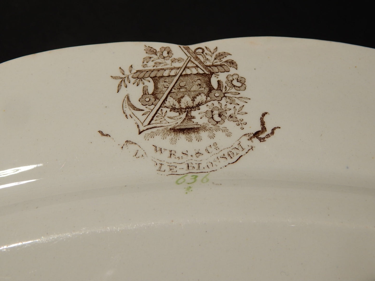 ANTICO 1850 RARO VASSOIO SEMI PORCELLANA INGLESE RIDGWAY &C. APPLE BLOSSOM