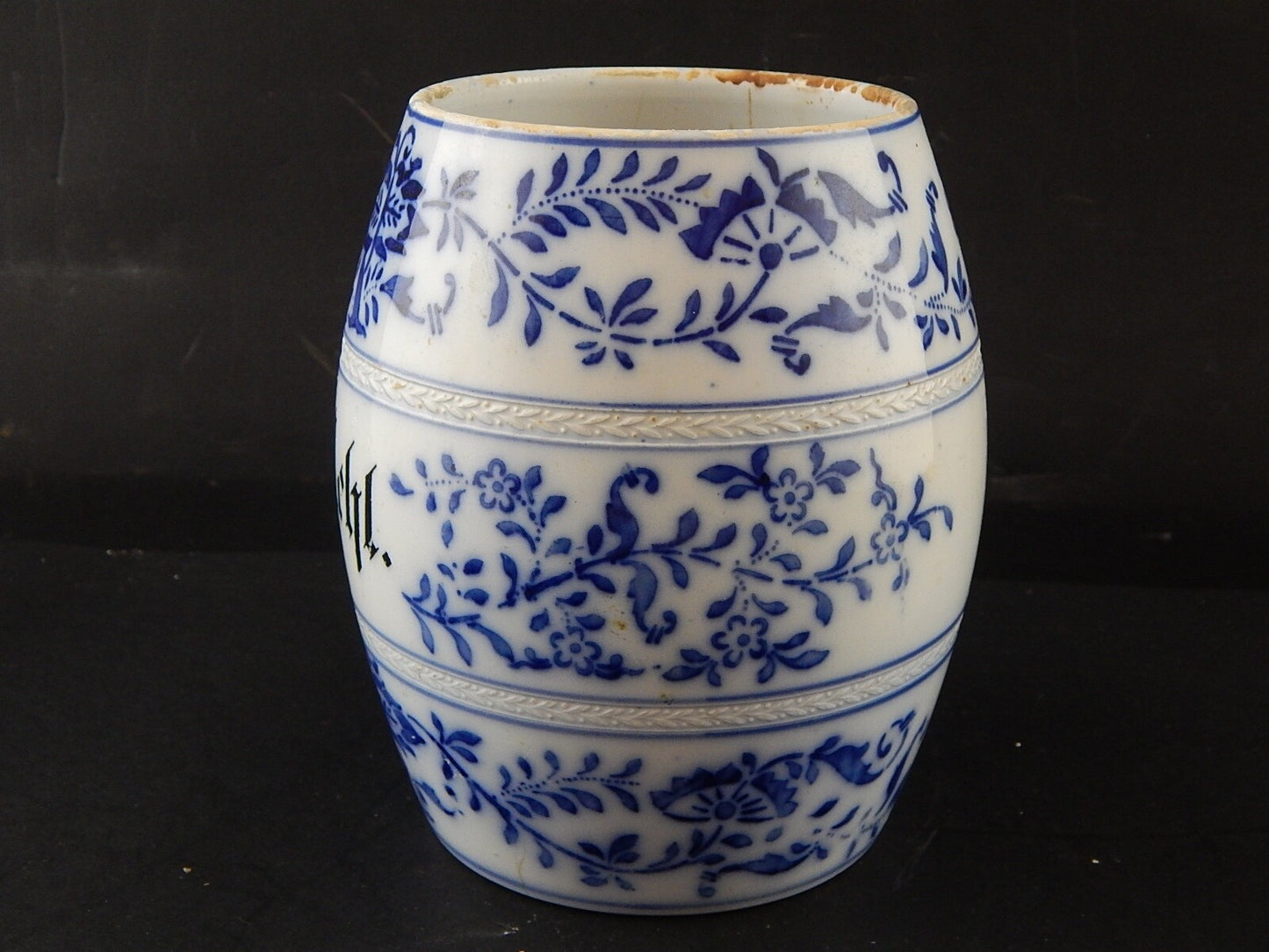 ANTICO RARO BARATTOLO CUCINA MEHL FARINA CERAMICA DECORO MEISSEN BIANCO BLU