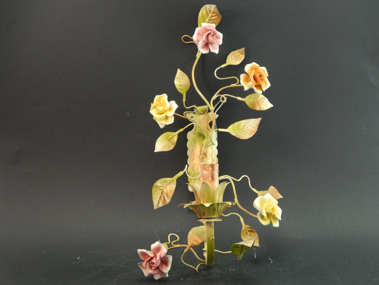 APPLIQUE 1 FUOCO ANTICA LIBERTY FERRO BATTUTO E ROSE CERAMICA POLICROME #1732