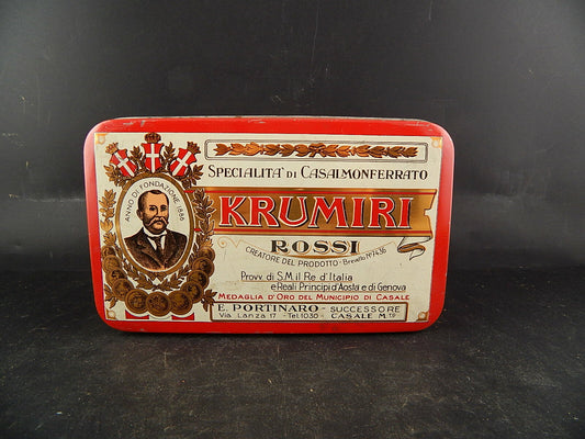 PUBBLICITARIO RETRO' SCATOLA LATTA BISCOTTI KRUMIRI PORTINARO CASALE MONFERRATO