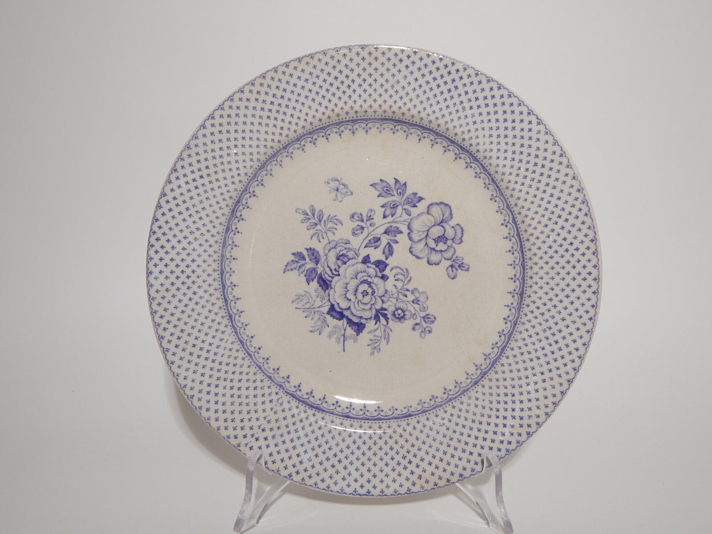 ANTICO PIATTO CERAMICA STAFFORDSHIRE PRIMAVESI DEL 1860 ERMINE BORDER VIOLA ###