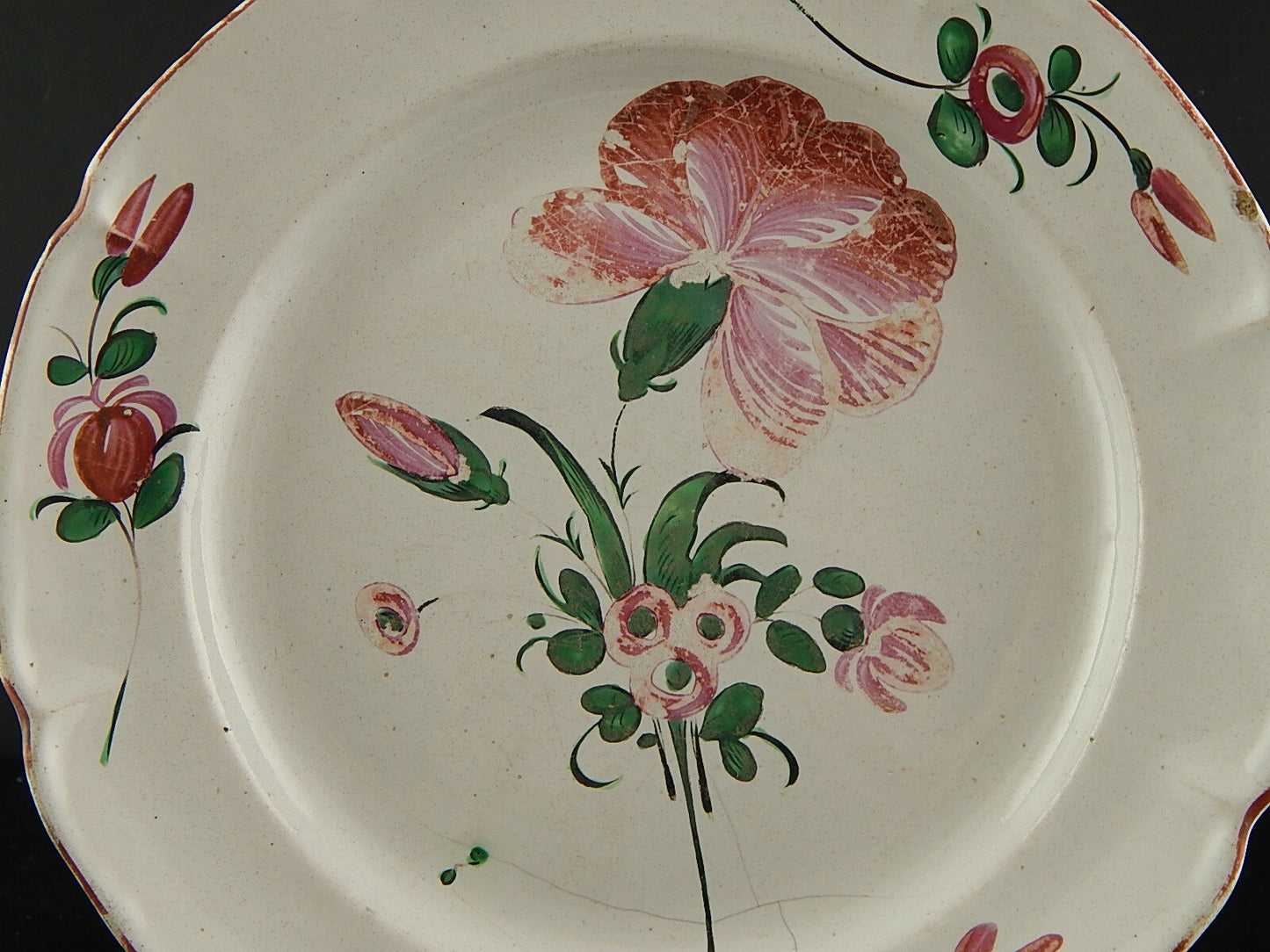 ANTICO 800 PIATTO CERAMICA MAIOLICA FIORI DIPINTI POLICROMI COLLEZIONE #6935