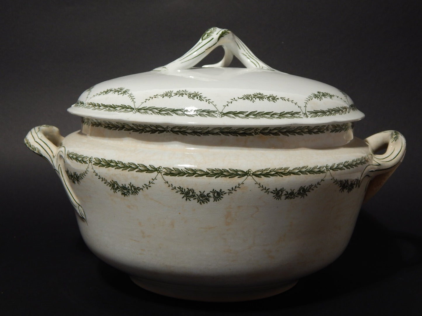 ANTICA RARA ZUPPIERA CENTROTAVOLA CERAMICA PETRUS REGOUT DECORO MARIE VERDE