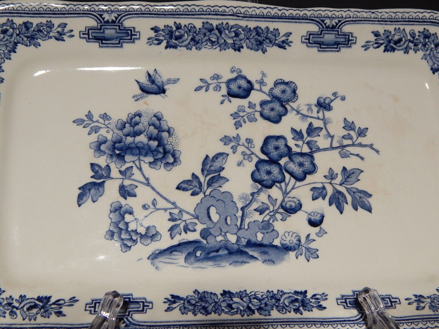 ANTICO VASSOIO SANDWICH APERITIVO CERAMICA INGLESE MASON’S MANCHU BIANCO BLU