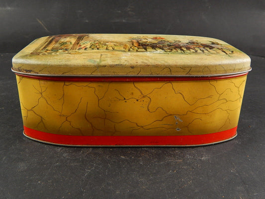 COLLEZIONE ANTICA ORIGINALE SCATOLA DI LATTA STAMPATA CARROZZA DILIGENZA