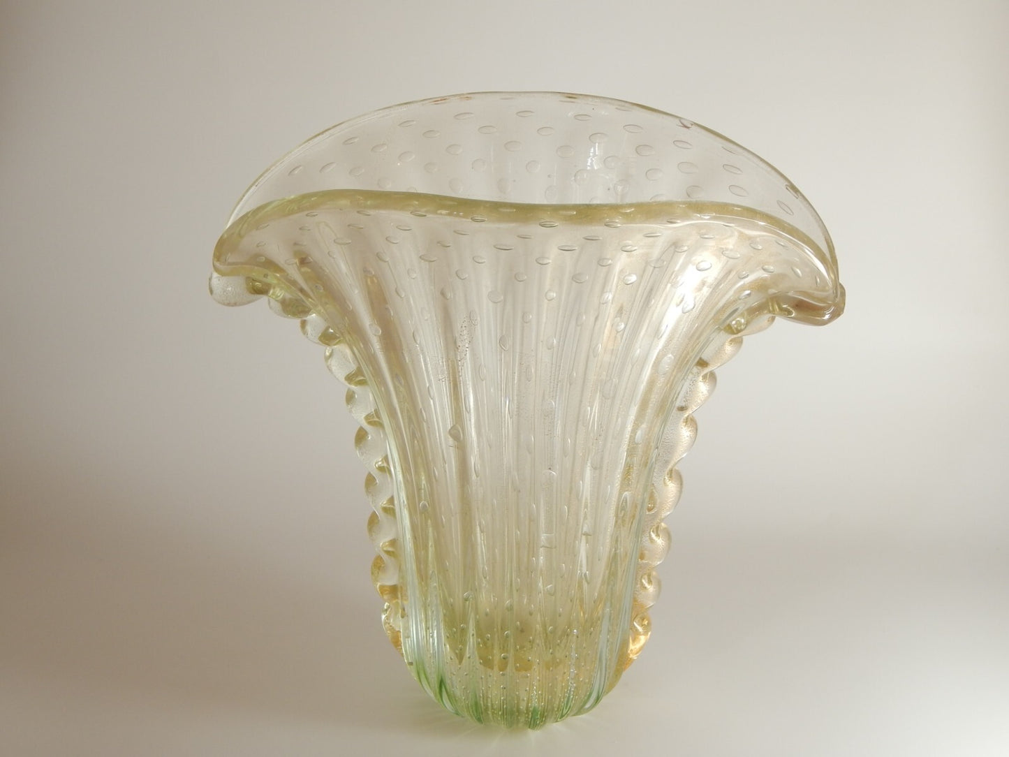 ART DECO RARO ANTICO GRANDE VASO A BOLLE VETRO SOFFIATO FIRMATO TOSO MURANO