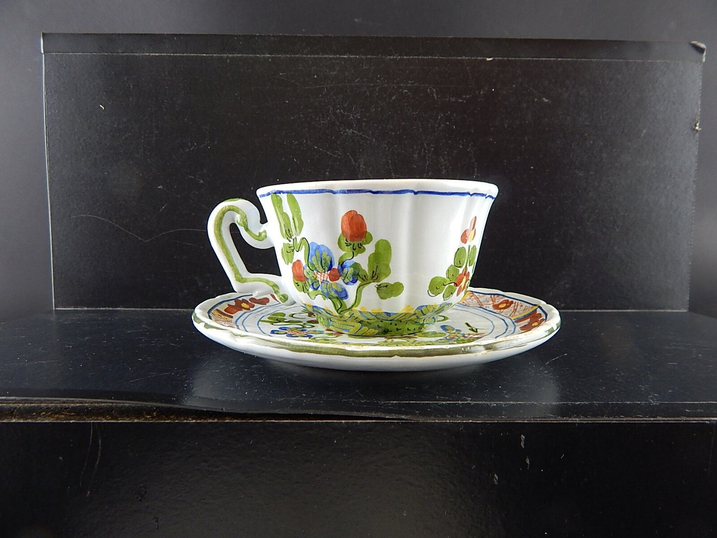 VINTAGE TAZZA DA TE' AL GAROFANO CERAMICA MAIOLICA MORELLI FAENZA HANDMADE ITALY