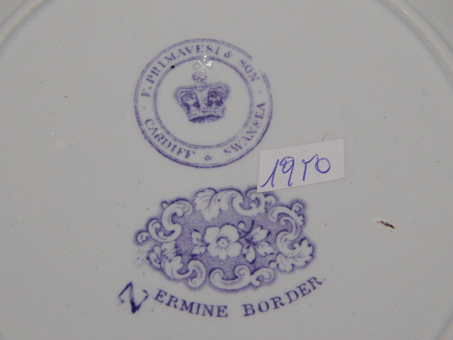 ANTICO SET 18 PIATTI CERAMICA STAFFORDSHIRE PRIMAVESI 1860 ERMINE BORDER VIOLA