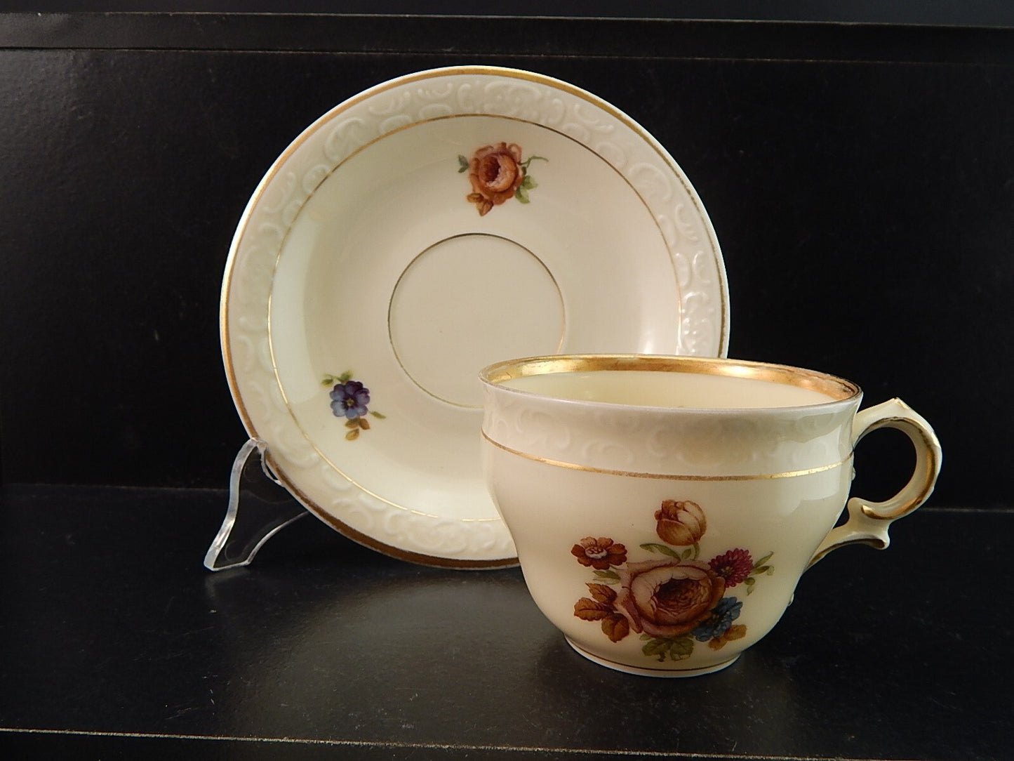 ANTICA TAZZA KPM COPENHAGEN PORCELLANA BOUQUET DI FIORI E ORO DEL 1924 #1207
