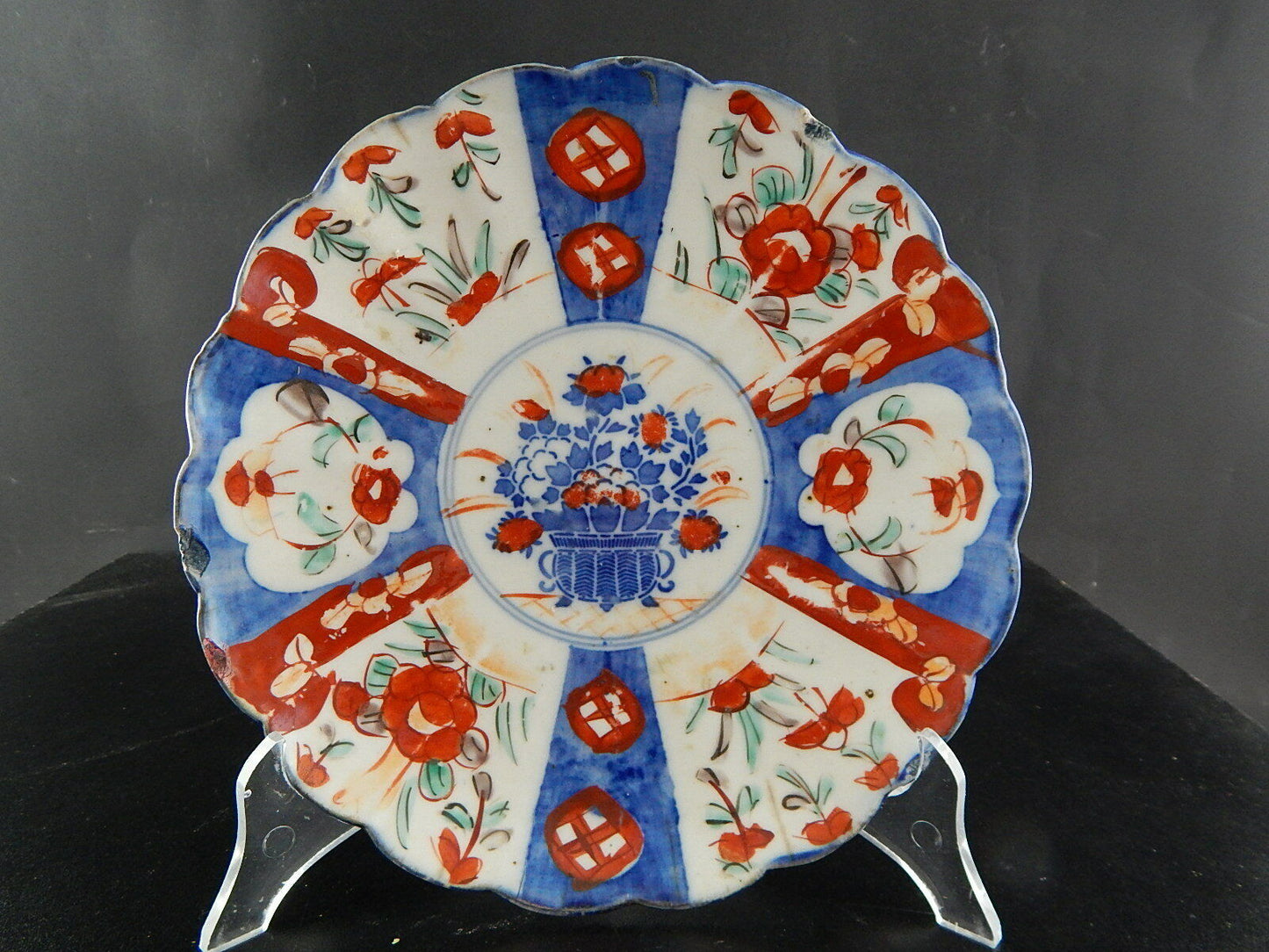 ANTIQUARIATO ORIENTALE PIATTO PORCELLANA GIAPPONE IMARI DIPINTO MANO XIX SEC