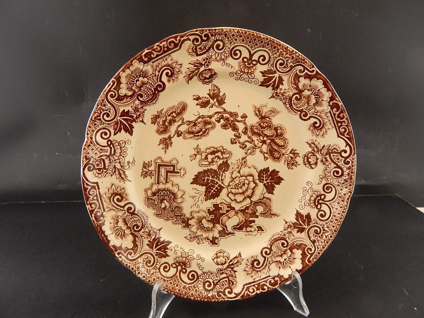 ANTICO 1930 RARO PIATTO CERAMICA RICHARD MILANO DECORO JAPON BIANCO MARRONE