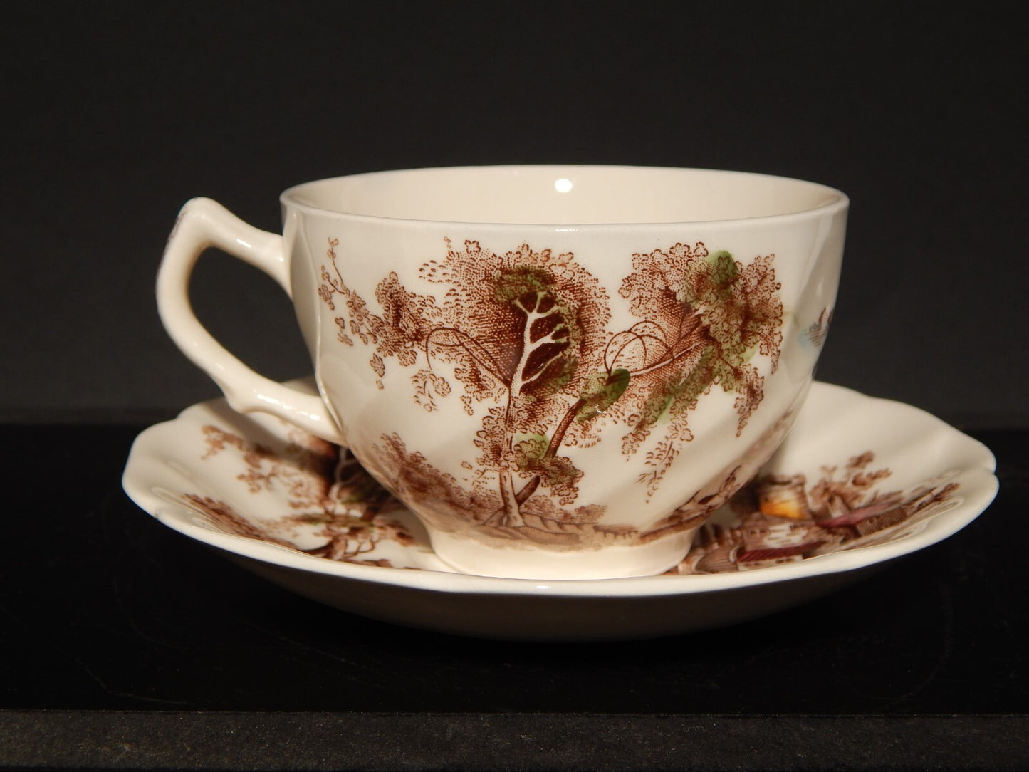 VINTAGE SET 6 TAZZE DA TE' SEMI PORCELLANA JOHNSON BROS THE OLD MILL STAMPA MANO