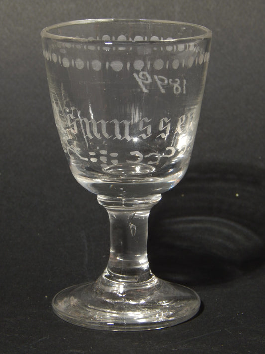 ANTICO COLLEZIONE CALICE CRISTALLO INCISO RECA DATA E NOME 1899 ASMUSSEN