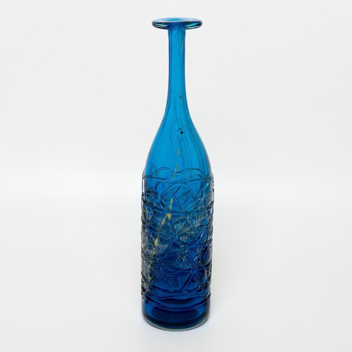 VINTAGE MODERNARIATO VASO BOTTIGLIA VETRO SOFFIATO MDINA MALTA BLUE SUMMER CM 32