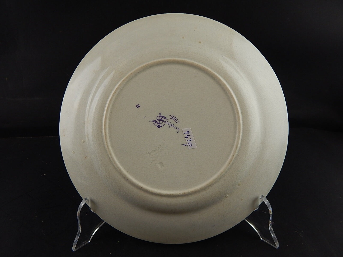 ANTICO PIATTO CERAMICA META' 800 GUSTAVSBERG TRANSFERWARE VIOLA #9430