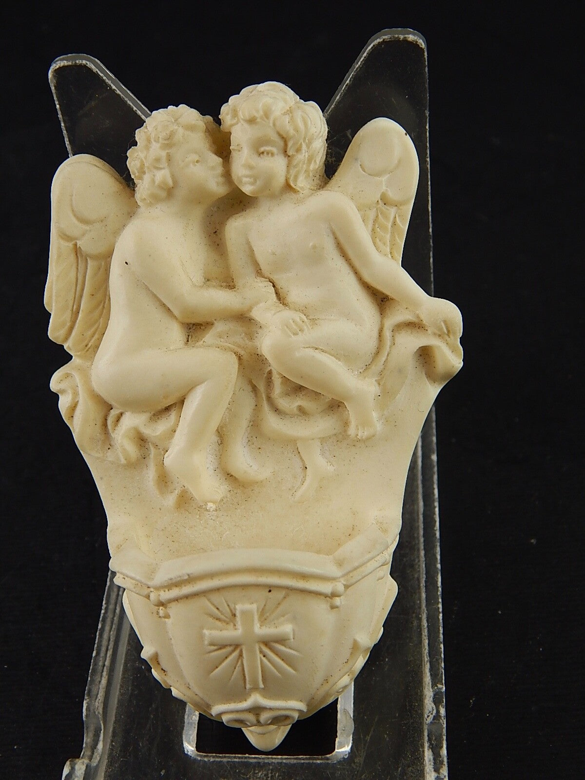 VINTAGE ARTE SACRA ACQUASANTIERA IN RESINA CHERUBINI ANGIOLETTI