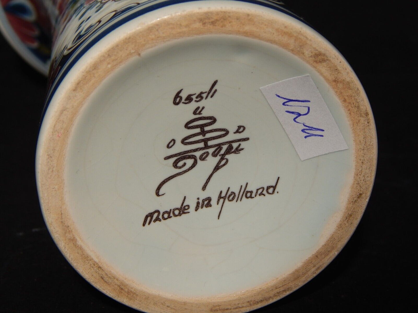 VINTAGE VASO IN CERAMICA POLICROMA COLLEZIONE OUD DELFT DIPINTO A MANO