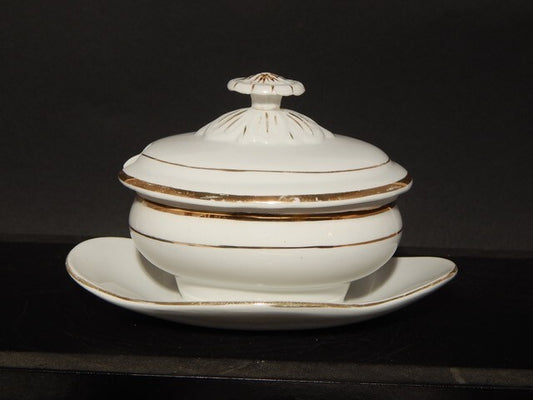 ANTICA SALSIERA CERAMICA BIANCA E ORO RICHARD MILANO FINE 1800 STILE IMPERO