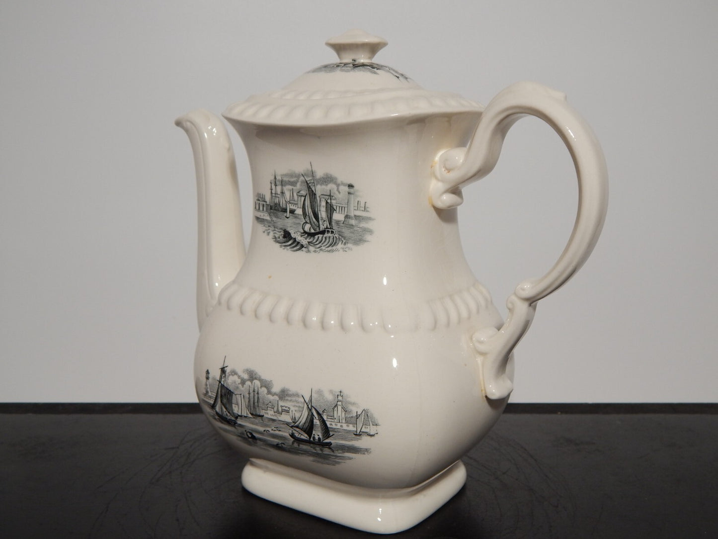 ANTICA RARA CAFFETTIERA INGLESE SEMI PORCELLANA COPELAND SPODE PAESAGGIO MARINO