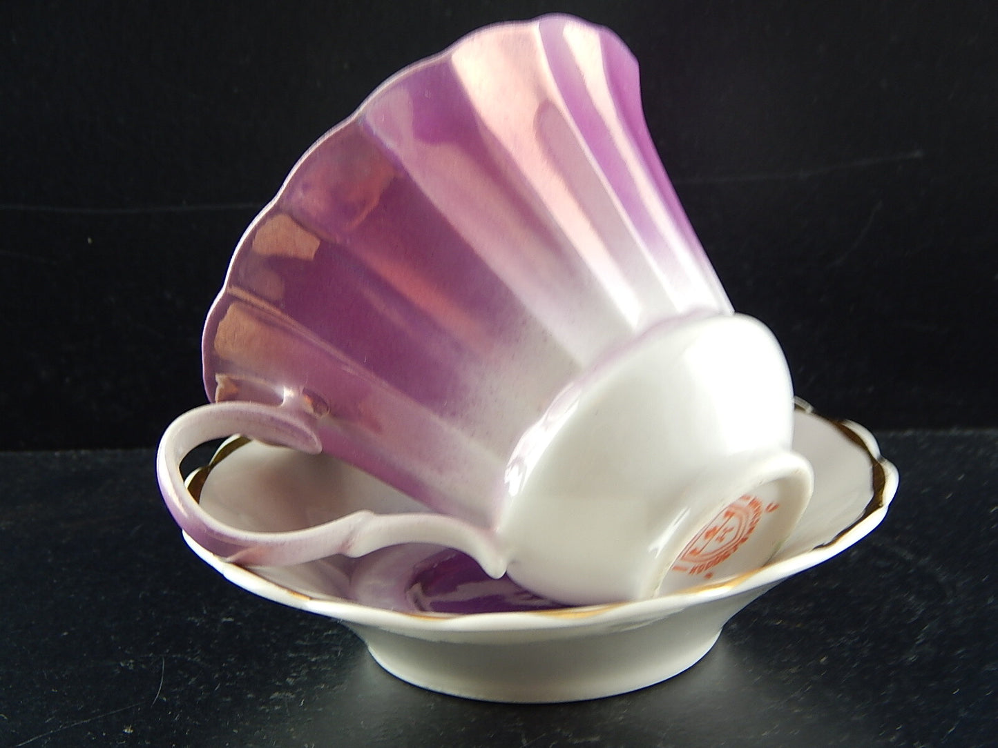ANTICA ART DECO TAZZA PIATTO MANIFATTURA RUSSA DECORO SFUMATURA VIOLA COLLEZIONE