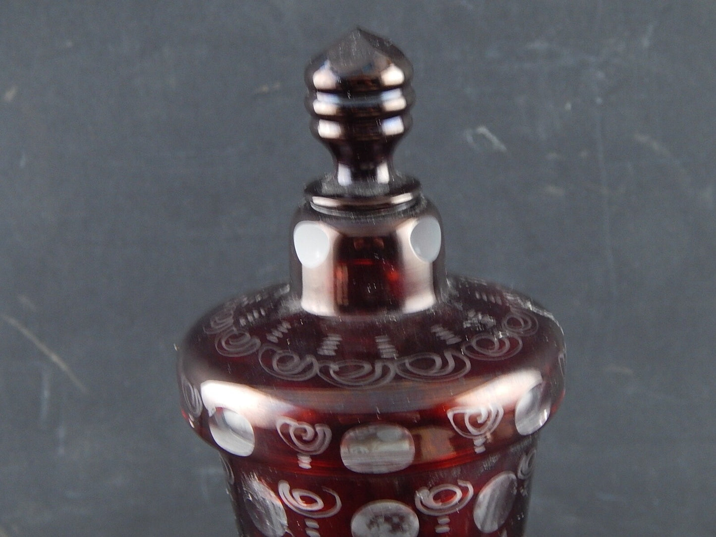 ANTICA PREZIOSA URNA VASO CRISTALLO DI BOEMIA RUBINO INCISO BIEDERMEIER