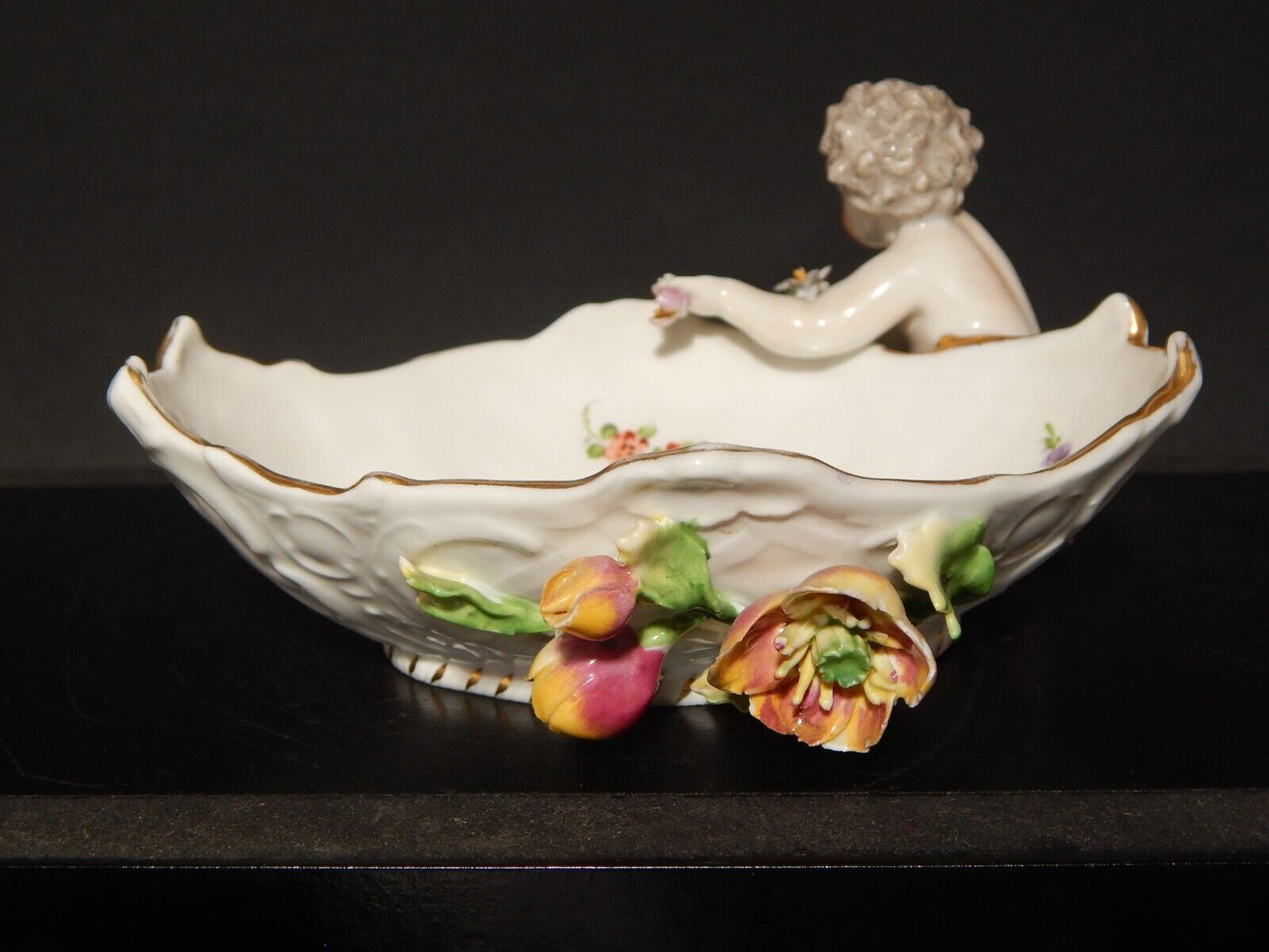 ANTICO PREZIOSO PUTTO CON CIOTOLA PORCELLANA DRESDEN CARL THIEME PRIMO 900