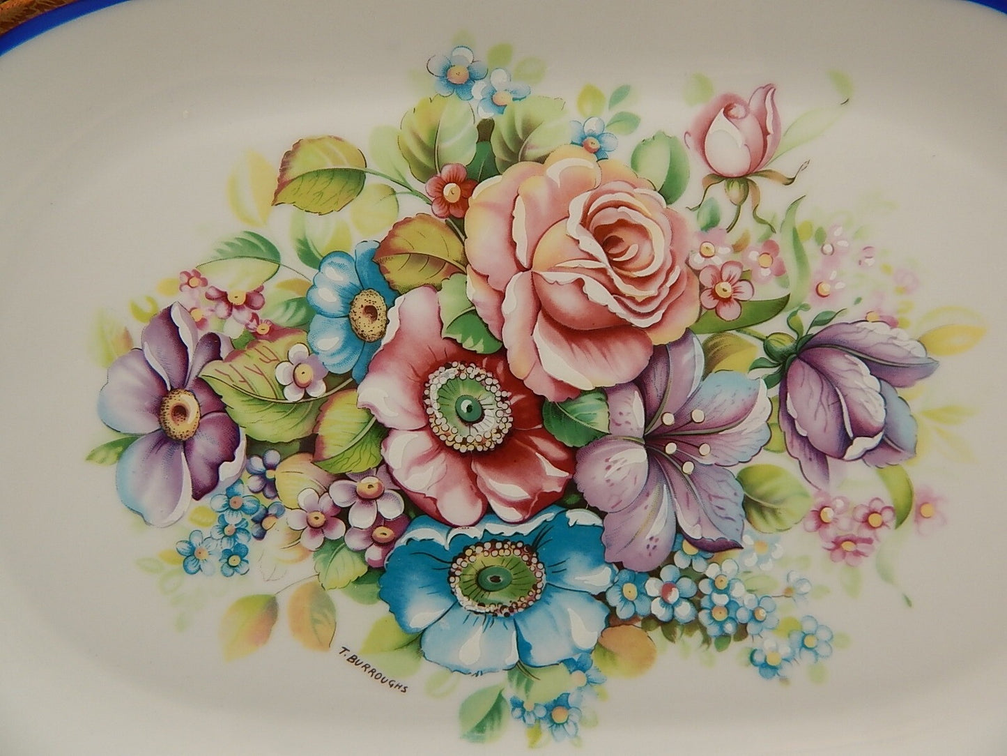 ANTICO VASSOIO PIATTO OVALE PORCELLANA HUTSCHENREUTHER BAVARIA DECORO LIMOGES