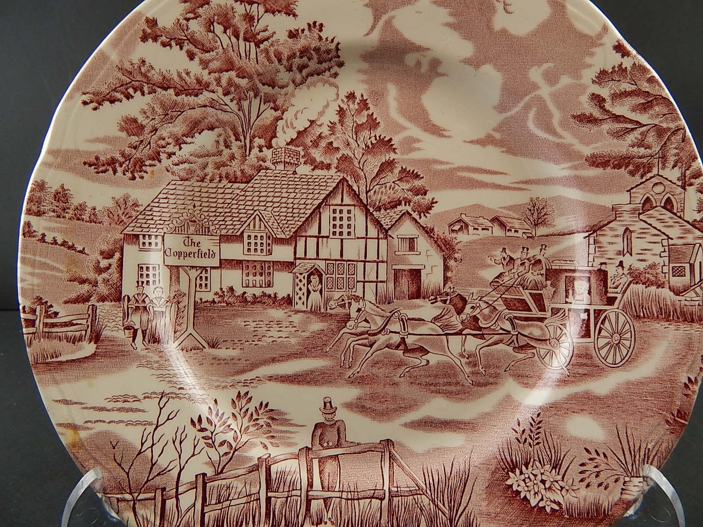 ANTICO PIATTO CERAMICA MAIOLICA LUNEVILLE ENGLISH STYLE BIANCO E ROSSO A289