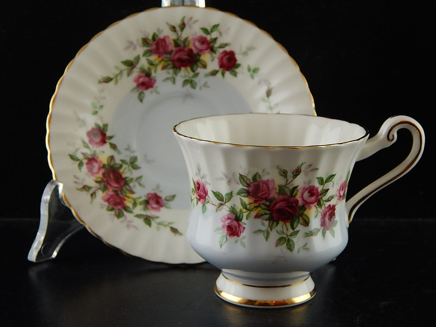 PREZIOSA VINTAGE PORCELLANA INGLESE PARAGON BONE CHINA TAZZA MINUET PINK ROSES