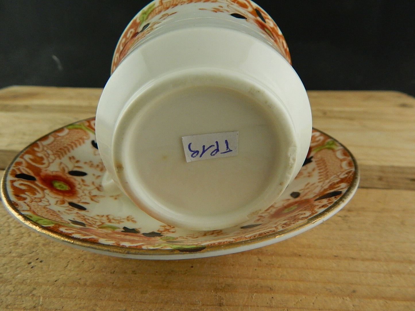 ANTICO PREZIOSO TRIO TAZZA TÈ 2 PIATTI PORCELLANA INGLESE EPOCA VITTORIANA #5919