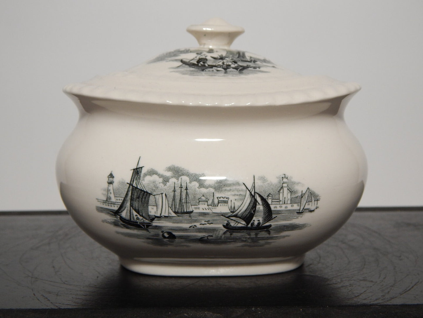 ANTICA ZUCCHERIERA INGLESE SEMI PORCELLANA COPELAND SPODE PAESAGGIO MARINO