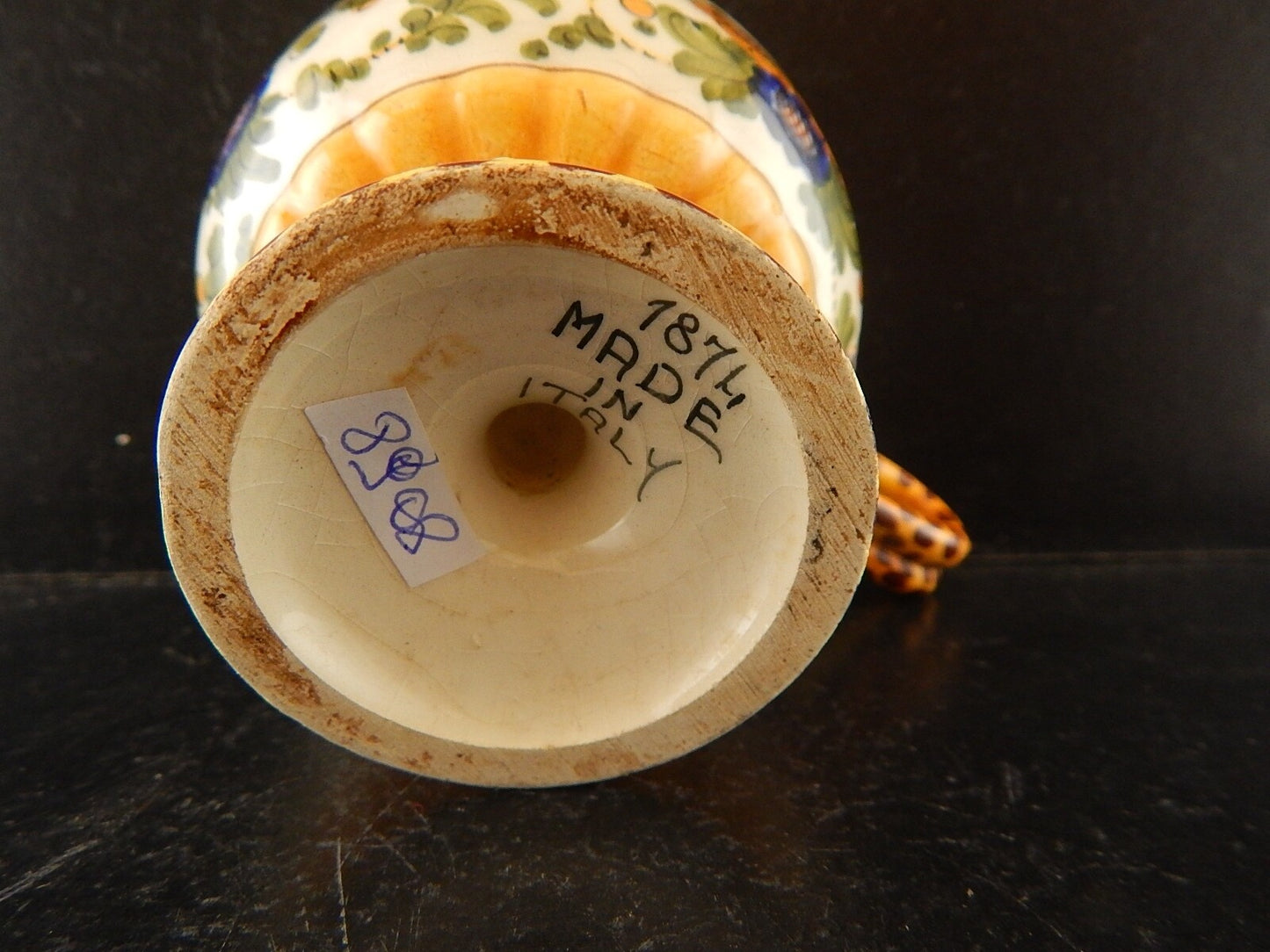 ANTICA TAZZA MAIOLICA CERAMICA POLICROMA FANTECHI ANSA A SERPE PRIMO 900 #8908