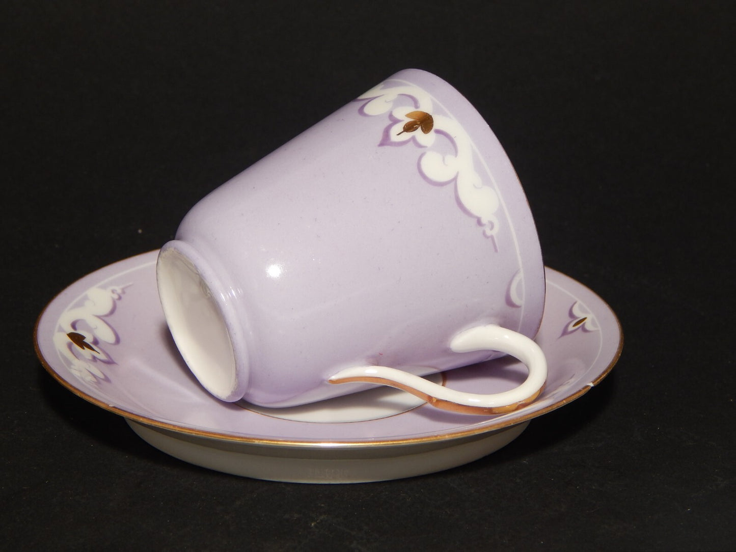 ANTICA RARA PREZIOSA LIBERTY TAZZINA CAFFE' FINISSIMA PORCELLANA VIOLA LILLA