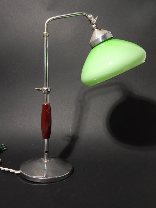 ANTICA LAMPADA TAVOLO SCRIVANIA ART DECO MINISTERO PARALUME VETRO VERDE OPALINO